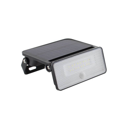 Foco LED compacto "todo en 1" con panel solar integrado de alta capacidad. Incorpora sensor de movimiento y luminosidad. 3 modos de funcionamiento y batería reemplazable.