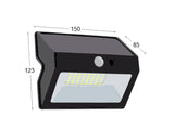 Foco de pared LED "todo en 1" de 20W de potencia y placa LED solar integrada. Incorpora sensor de movimiento y luminosidad. 