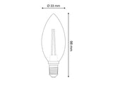 Bombilla LED tipo vela (candle) con chip cob en forma de filamento para casquillos convencionales E14. Ahorro de hasta el 90% en su consumo de luz.