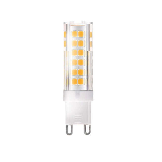 Bombilla LED de base G9. Puede sustituir bombillas tipo bi-pin o mini bombillas G9 con la misma intensidad de luz consiguiendo un ahorro de más del 80%. Se emplea en espacios muy reducidos y no desprenden calor.