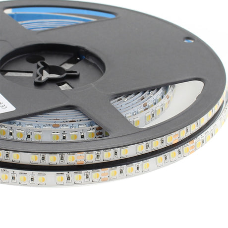 Tira LED flexibles de alto rendimiento con posibilidad de ajustar el tono de luz blanca en toda su gama de tonalidad. Incorpora 240 led por metro para una mejor difusión de la luz. Con proteccón de silicona IP65.