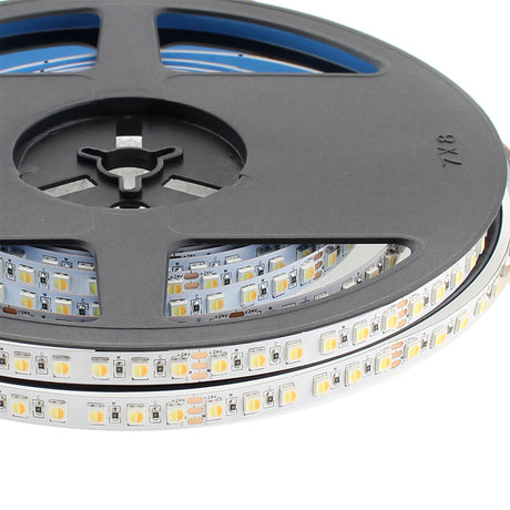 Tira LED flexibles de alto rendimiento con posibilidad de ajustar el tono de luz blanca en toda su gama de tonalidad. Incorpora 240 led por metro para una mejor difusión de la luz.