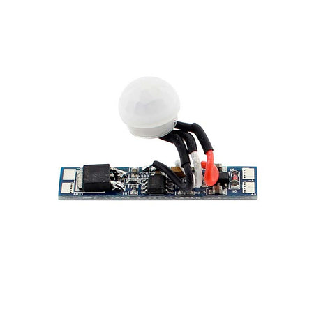 Sensor PIR de reducido tamaño (40x10mm)para instalar en perfil que se conecta directamente a la tira led monocolor y permite encenderla automáticamente cuando detecta movimiento.