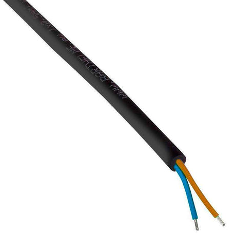 Cable eléctrico redondo de 2 hilos, con cubierta de PVC de color negra.
