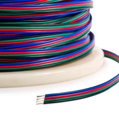 Cable de 4 hilos especial para conexiones de tiras RGB o Blanco dual. Los metros que solicites se servirán en un solo tramo.