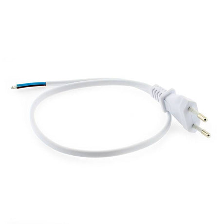Cable de color blanco con dos cables de 0,75mm y 20cm de longitud. Con clavija EU.