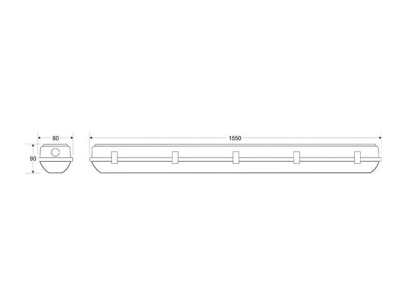 Pantalla estanca con protección IP65 para la instalación de 1 tubo led T8 de 150cm con conexión a 2 laterales. Fácilmente puedes cambiar el cableado para tubos led con conexión de 1 lateral.