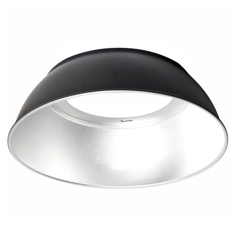 Reflector de aluminio 60º para luminaria industrial. Lacado exterior color negro mate. Interior en aluminio esmerilado.