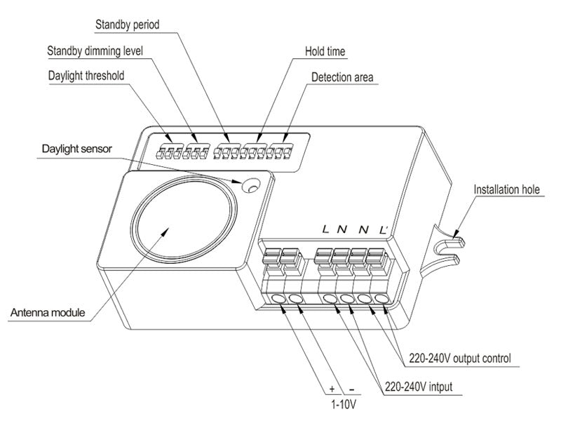 El sensor de Movimiento UFO LED HB con chasis para instalar fácilmente en campanas industriales permite detectar el movimiento a gran altura y controlar la intensidad de la luminaria con entrada 1-10V