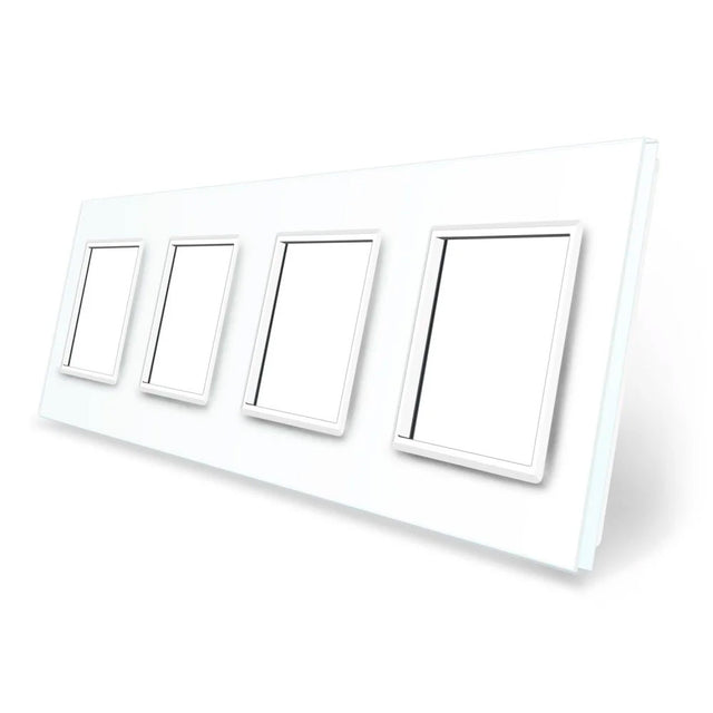 Frontal de cristal templado de 4 módulos huecos, color blanco. Incluye marco interior del color del frontal.