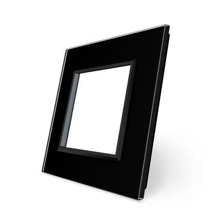 Frontal de cristal templado de 1 módulo + 1 enchufe, color negro. Incluye marco interior del color del frontal.