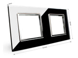 Frontal de cristal templado de 2 módulos + 2 enchufes, color negro. Incluye marco interior del color del frontal.