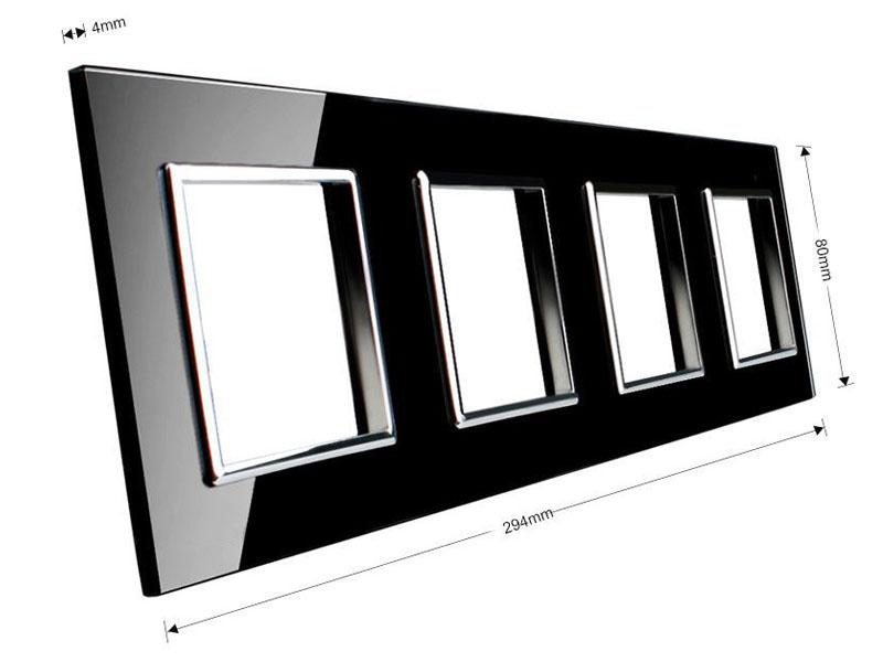 Frontal de cristal templado de 4 módulos huecos, color negro. Incluye marco interior del color del frontal.