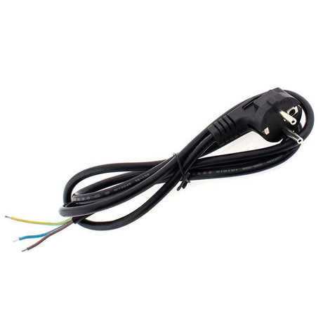 Cable 3 x 0,75 clavija schuko 1,5m. negro. Consta de tres hilos de sección 3x0,75mm y aislamiento de PVC. Capacidad de corriente de 6A.