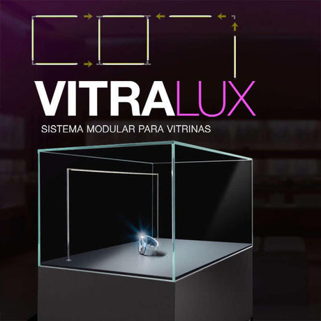 VITRA es el nuevo sistema de iluminación LED patentado que funciona como un sistema modular de fácil instalación y adaptable a cualquier tamaño de vitrina.
