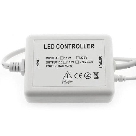 Controlador para Led NEON Flex RGB a 220V. Se conecta fácilmente y con su mando a distancia es posible tener un total control sobre la tira.