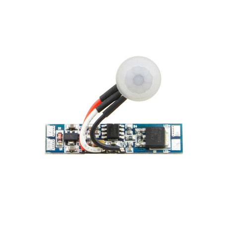 Sensor PIR ajustable de reducido tamaño (52x10mm)para instalar en perfil que se conecta directamente a la tira led monocolor y permite encenderla automáticamente cuando detecta movimiento.