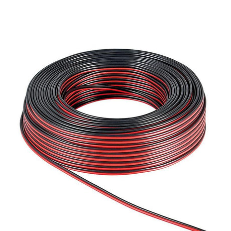 Cable eléctrico paralelo de 2 hilos, con cubierta color negro/rojo. Bobina de 100 metros de longitud.