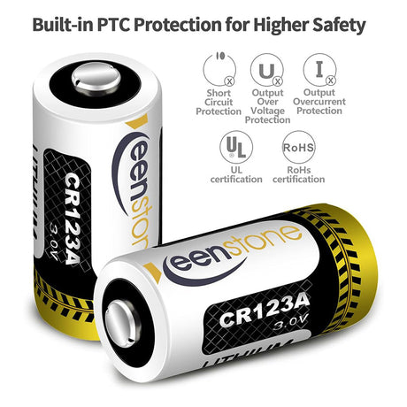 Batería de lítio CR123A 3V 1600mAh de alta capacidad y duración para alimentación de aparatos compatibles.