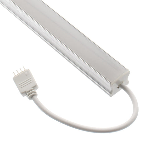 Perfil led con tira led RGB instalada con cable de conexión de 4pin. para todo tipo de iluminación en línea para cualquiera espacio. 