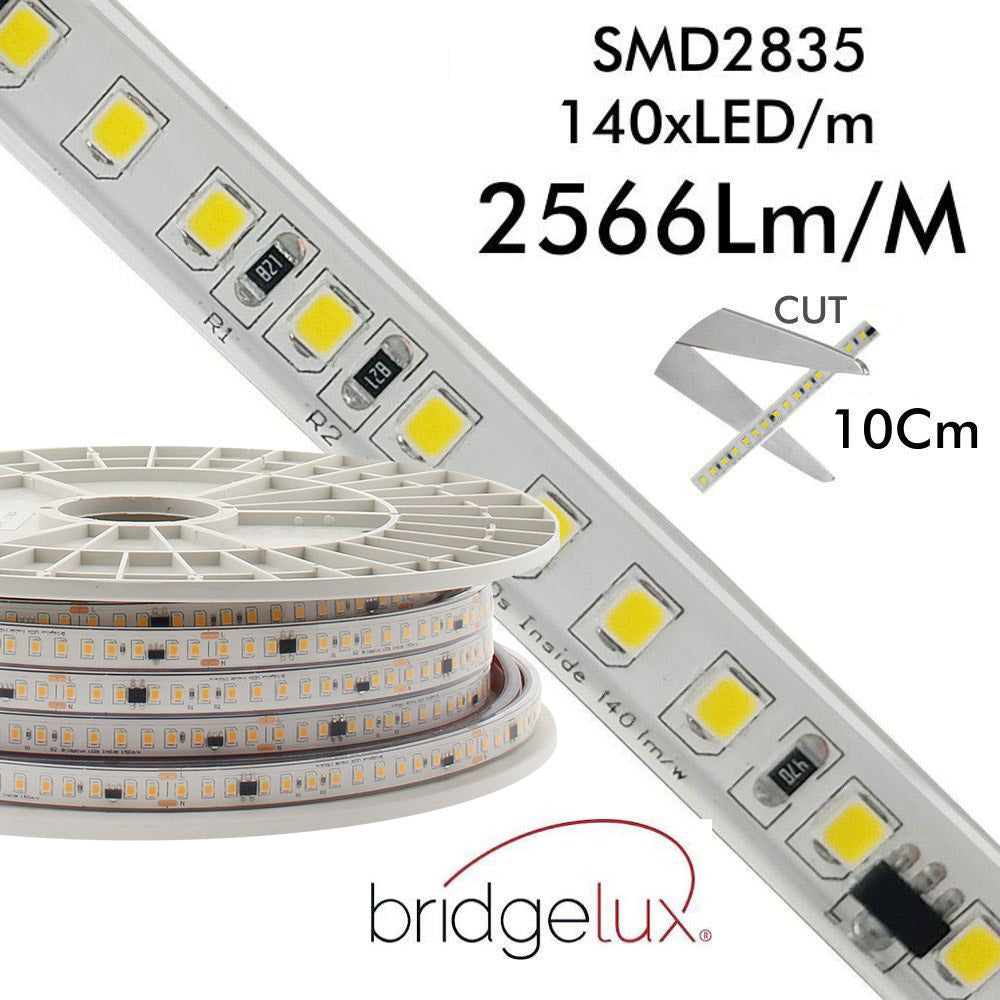 Carrete de 20 metros de tira LED flexible BRIDGELUX SMD2835-DC220V con regulación TRIAC de la más alta calidad para proyectos profesionales. Por su flexibilidad y alta luminosidad es ideal para crear una iluminación de calidad en todo tipo de ambientes, tanto en interiores como en exteriores.