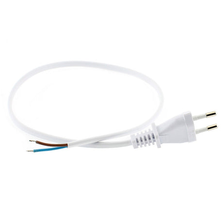 Cable de color blanco con dos cables de 0,75mm y 20cm de longitud. Con clavija EU.