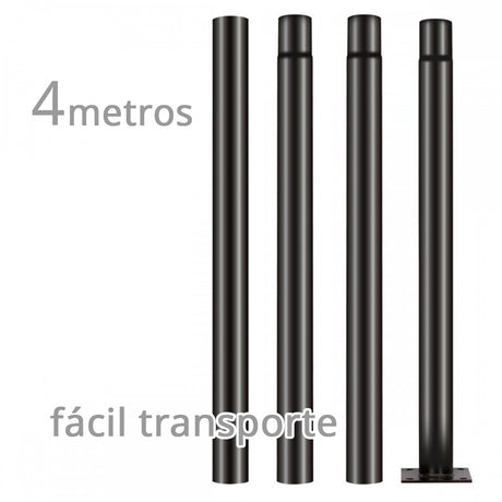 Elegante Columna galvanizada y pintada al horno en color negro de 4 metros de altura, especialmente diseñada para luminarias LED para tu jardín. Báculo desmontable en 4 tramos de 1 metro para un fácil transporte y una instalación sencilla. Fácil instalación y de construcción robusta.