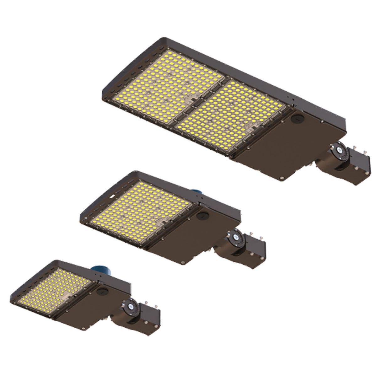 Farola de altas prestaciones con LED chip LUMILEDS de 160lm/w,  Con selector de potencia 150-200-240-300W, color de luz 3000K-4000K-6000K, y regulación 1-10V. Cuerpo orientable. Equipo de alimentación electrónico IP-65 Clase I. Apertura fácil para mantenimiento. 