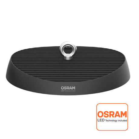 Campana LED industrial UFO Slim con 140lm/w para iluminación industrial profesional y de máxima calidad. Alta potencia y eficiencia, con chip LED OSRAM de alta luminosidad y máxima garantía. Diseñado para talleres, fábricas y almacenes. 5 años de garantía.