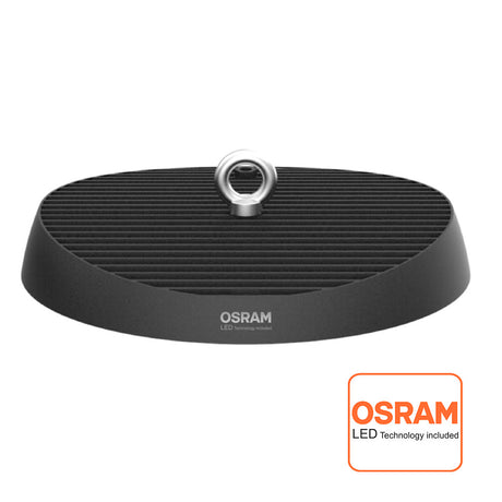 Campana LED industrial UFO Slim con 150lm/w para iluminación industrial profesional y de máxima calidad. Alta potencia y eficiencia, con chip LED OSRAM de alta luminosidad y máxima garantía.. Diseñado para talleres, fábricas y almacenes. 5 años garantía.