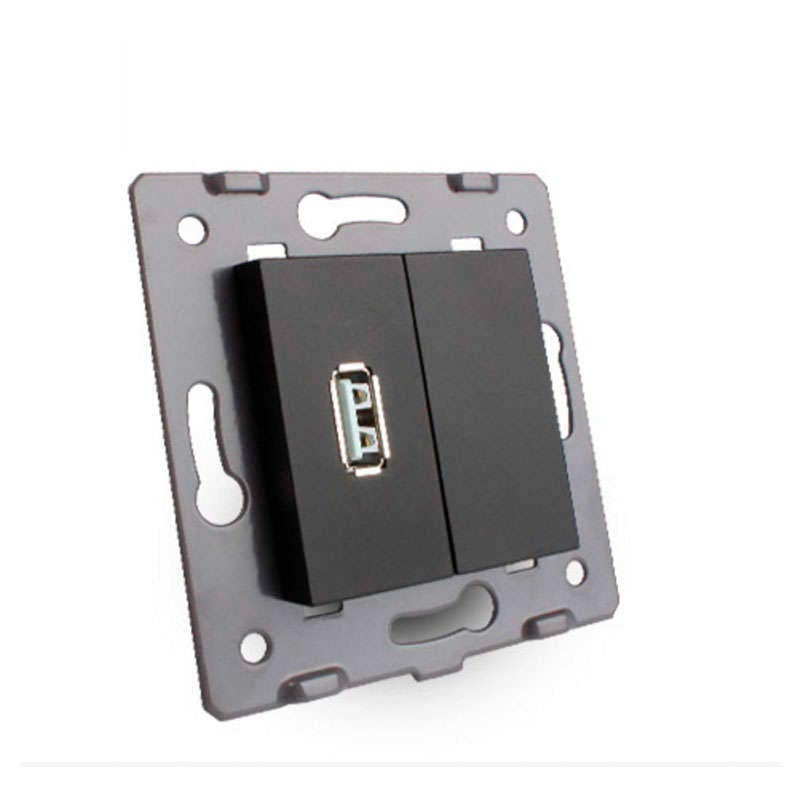 Mecanismo de empotrar EU, 1 x toma USB, color negro, con cuerpo de aluminio.
