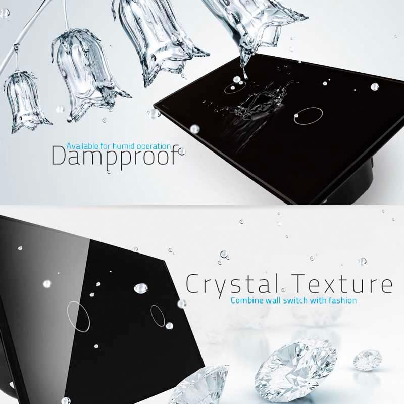 Frontal de cristal templado de 3 módulos con 2 enchufes + 1 botón, color negro. Incluye marco interior del color del frontal.