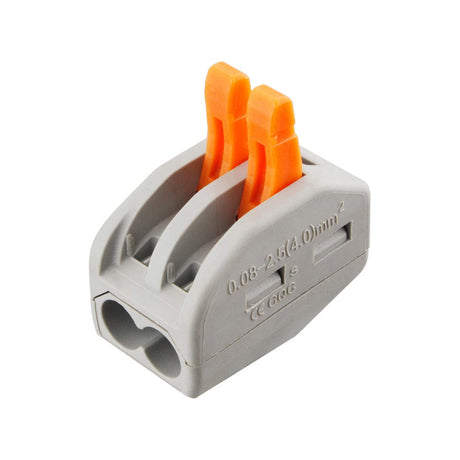 Conector rápido ideal para la conexión rápida de cables de sección desde 0.08 hasta 2,5 mm2. Terminal de conexión para cables de dos hilos.