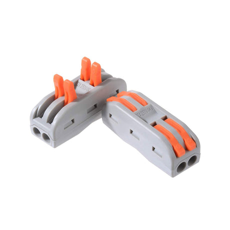Conector rápido ideal para la conexión rápida de cables de sección desde 0.08 hasta 2,5 mm2. Terminal de conexión para cables de dos hilos.