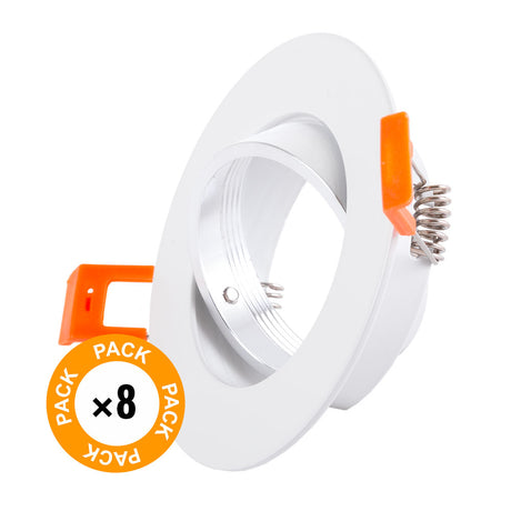 Pack 8 Aro Foco Downlight  Basculante Circular Aluminio Blanco 93Mm