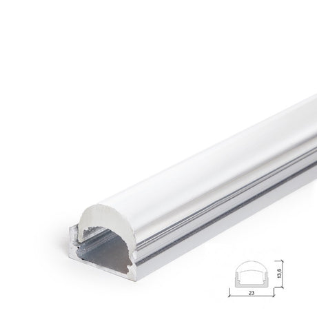 Perfíl de Aluminio para Tira de LEDs  -Difusor Transparente - Tira de 2 Metros