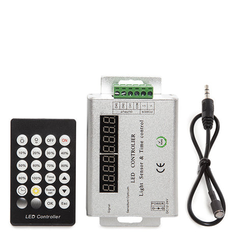 Controlador para Tiras de LEDs con Sensor Crepuscular y Temporizador 12-24VDC hasta 144/288W