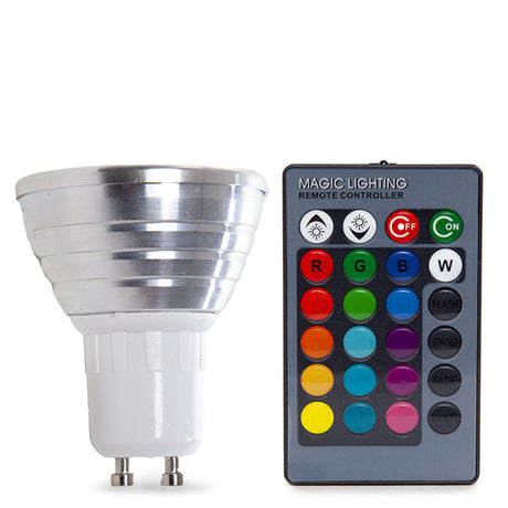 Bombilla de LEDs RGB 3W GU10 con Mando a Distancia