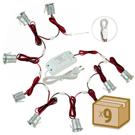 Pack de 9 Spot Led empotrable de muy reducido tamaño incluye alimentador de corriente constante. Ideal para crear cortinas de luz, iluminación de objetos, instalación en vitrinas, balizas, decoración, etc. Mínima emisión de calor y consumo.