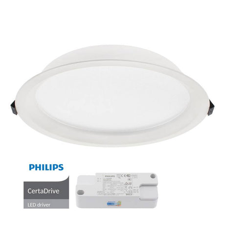 Downlight led empotrable con driver Philips y selector de temperatura de color blanco cálido, blanco neutro o blanco frío, con amplio difusor UGR17 y ángulo de apertura. Downlight led de máxima calidad y altas prestaciones que permite iluminar de forma general todo tipo de espacios. Gran potencia y mínimo consumo para el ahorro. 