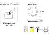 Luminaria TODO EN UNO. Downlight LED con chip led OSRAM con sensor PIR (detector de movimiento y luminosidad), selector de potencia 24W-22W-20W-18W y selector de color 2700K-3000K-4000K-5700K (4xCCT luz cálida, neutra o fría), NO Flicker (sin parpadeos).