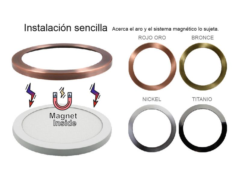 Aro opcional metálico en color TITANIO para adaptar fácilmente mediante sistema magnético a la luminaria MAGNET BOL 18W