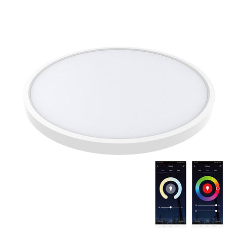 Luminaria led de superficie que proporciona iluminación general CCT (3000-6500K) y luz ambiente RGB. Control por WiFi a través de APP o por voz (Google Home o Alexa).