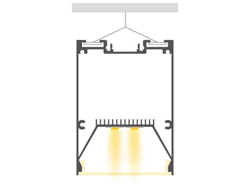 Luminaria de suspensión lineal lacado en color blanco y con una longitud de 2 metros que ofrece una iluminación general a través del difusor de policarbonato opal que crea un ambiente perfecto para cualquier estancia. Regulación de intensidad TRIAC.