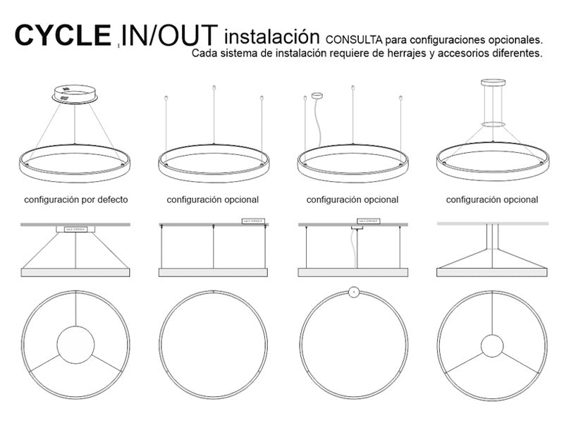 Luminaria de suspensión que permite múltiples composiciones creativas en combinación con otras lámparas CYCLE. La difusión de la luz en todo el anillo a través de una cubierta de silicona opal de alta difusión crea un ambiente perfecto para cualquier estancia.