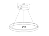 Luminaria de suspensión CCT (blanco dual 3000K-6000K) con mando a distancia que permite múltiples composiciones creativas en combinación con otras lámparas RING. Dispone de dos aros de difusión (inferior y superior) de acrílico opalizado que crea un ambiente perfecto para cualquier estancia.