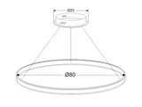 Luminaria de suspensión CCT (blanco dual 3000K-6000K) con mando a distancia que permite múltiples composiciones creativas en combinación con otras lámparas RING. Dispone de dos aros de difusión (inferior y superior) de acrílico opalizado que crea un ambiente perfecto para cualquier estancia.