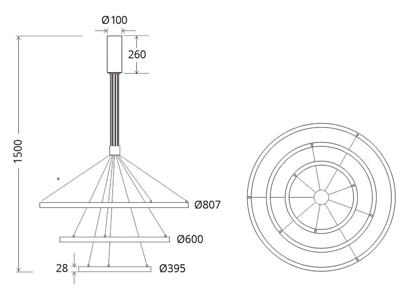 Luminaria de suspensión que combina tres aros de distintos diámetros que forma una composición perfecta para iluminar amplios espacios a la vez que aporta con su diseño un foco de atención en cualquier estancia. Incorpora driver led TRIAC regulable y todos los accesorios para su instalación.