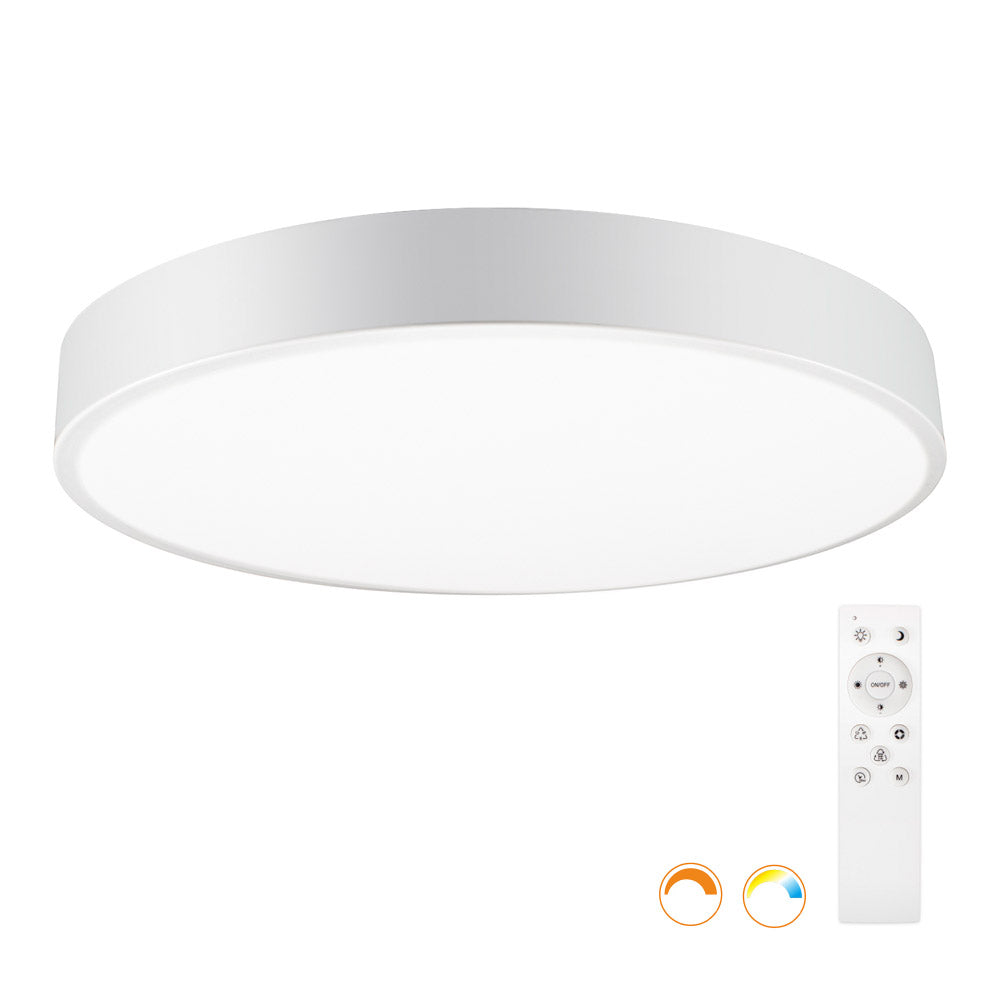 Luminaria de superfice LED con luz ajustable blanco cálido, neutro o frío e intensidad regulable con mando a distancia. Fabricada con chip led y driver de máxima calidad. Permite múltiples composiciones creativas. La difusión de la luz a través de un policarbonato opalizado de alta difusión crea un ambiente perfecto para cualquier estancia. 