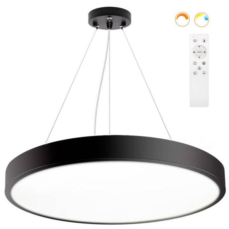 Luminaria suspendida LED con luz ajustable blanco cálido, neutro o frío e intensidad regulable con mando a distancia. Fabricada con chip led y driver de máxima calidad. Permite múltiples composiciones creativas. La difusión de la luz a través de un policarbonato opalizado de alta difusión crea un ambiente perfecto para cualquier estancia. 